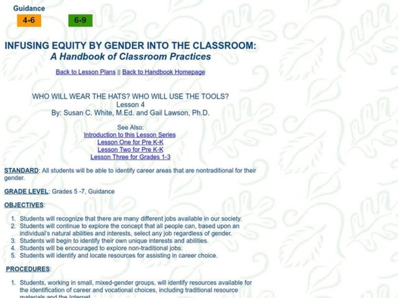 INFUSING EQUITY BY GENDER INTO THE CLASSROOM Lesson Plan INFUSING EQUITY BY GENDER INTO THE CLASSROOM Lesson Plan