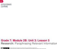 Research: Paraphrasing Relevant Information Lesson Plan Research: Paraphrasing Relevant Information Lesson Plan