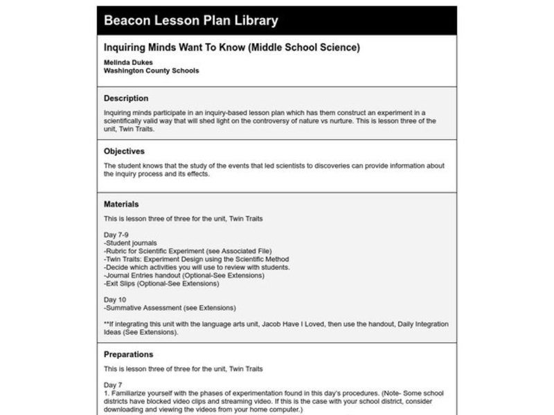 Inquiring Minds Want To Know Lesson Plan Inquiring Minds Want To Know Lesson Plan
