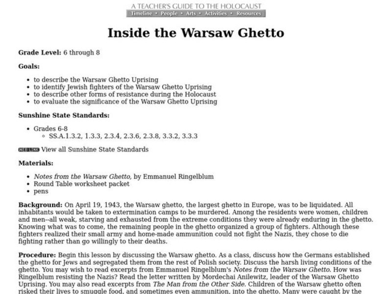 Inside the Warsaw Ghetto Lesson Plan Inside the Warsaw Ghetto Lesson Plan