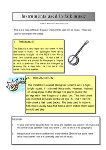 Instruments Used in Folk Music Worksheet Instruments Used in Folk Music Worksheet