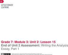 End of Unit 2 Assessment: Writing the Analysis Essay, Part 1 Lesson Plan End of Unit 2 Assessment: Writing the Analysis Essay, Part 1 Lesson Plan