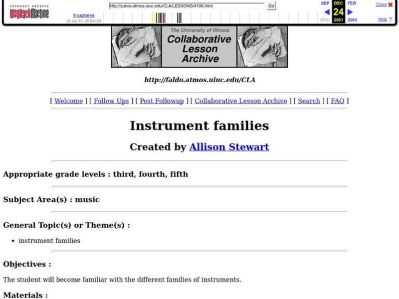 Instrument families Lesson Plan Instrument families Lesson Plan