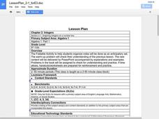 Integers Lesson Plan Integers Lesson Plan