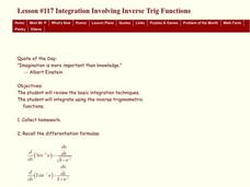 Integration Involving Inverse Trig Functions Lesson Plan Integration Involving Inverse Trig Functions Lesson Plan