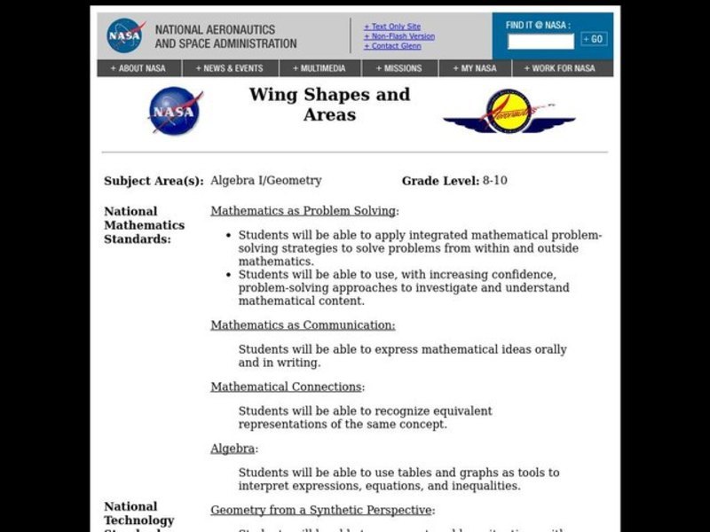 Wing Shapes and Areas Lesson Plan Wing Shapes and Areas Lesson Plan