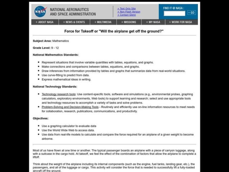 Math: Will The Airplane Get Off the Ground? Lesson Plan Math: Will The Airplane Get Off the Ground? Lesson Plan