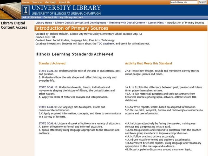 Introduction of Primary Sources Lesson Plan Introduction of Primary Sources Lesson Plan