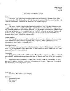 Introduction to Light Lesson Plan Introduction to Light Lesson Plan