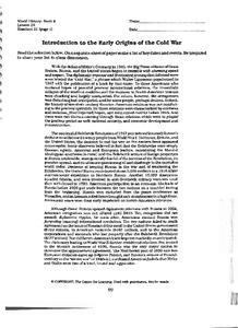 Introduction to the Early Origins of the Cold War Worksheet Introduction to the Early Origins of the Cold War Worksheet