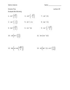 Inverse Trig Worksheet Inverse Trig Worksheet