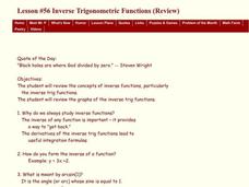 Inverse Trigonometric Functions (Review) Lesson Plan Inverse Trigonometric Functions (Review) Lesson Plan