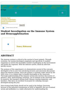 Student Investigation on the Immune System and Hemeagglutination Lesson Plan Student Investigation on the Immune System and Hemeagglutination Lesson Plan