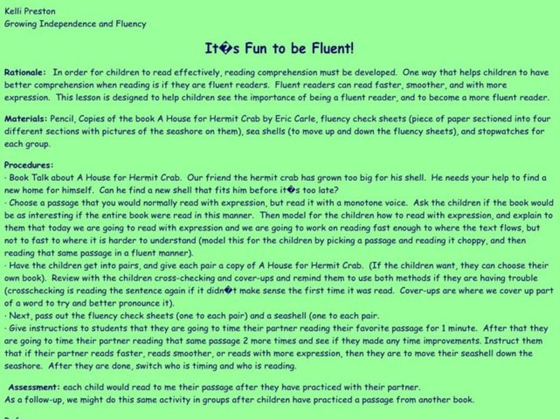 It's Fun to be Fluent! Lesson Plan It's Fun to be Fluent! Lesson Plan