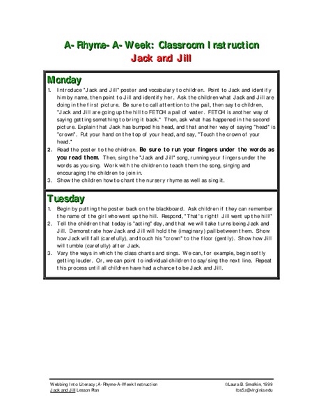 Jack And Jill Lesson Plan Jack And Jill Lesson Plan