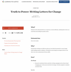 Truth to Power: Writing Letters for Change Activity Truth to Power: Writing Letters for Change Activity