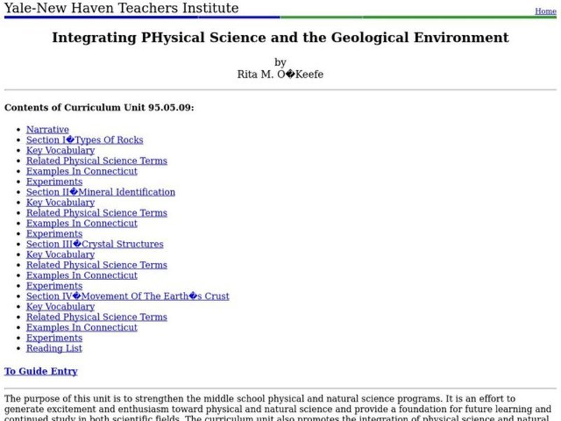 Integrating Physical Science and the Geological Environment Lesson Plan Integrating Physical Science and the Geological Environment Lesson Plan