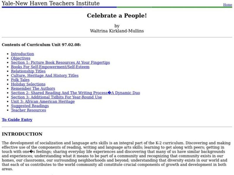 Celebrate A People! Lesson Plan Celebrate A People! Lesson Plan