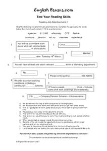 Job Advertisements Worksheet Job Advertisements Worksheet