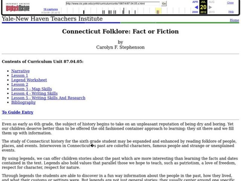 Connecticut Folklore: Fact or Fiction Lesson Plan Connecticut Folklore: Fact or Fiction Lesson Plan