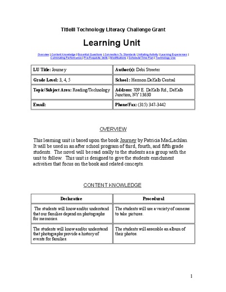 Journey Lesson Plan Journey Lesson Plan