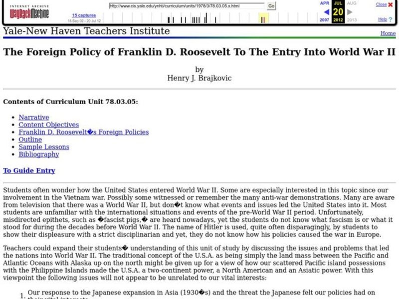 The Foreign Policy of Franklin D. Roosevelt To The Entry Into World War Ii Lesson Plan The Foreign Policy of Franklin D. Roosevelt To The Entry Into World War Ii Lesson Plan