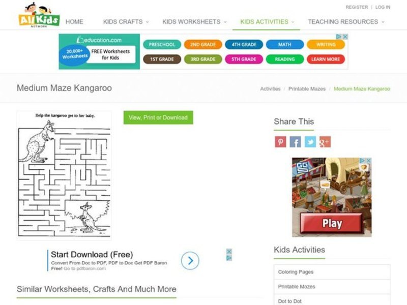 Kangaroo Maze Worksheet Kangaroo Maze Worksheet