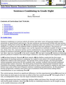 Sentence-Combining in Grade Eight Lesson Plan Sentence-Combining in Grade Eight Lesson Plan