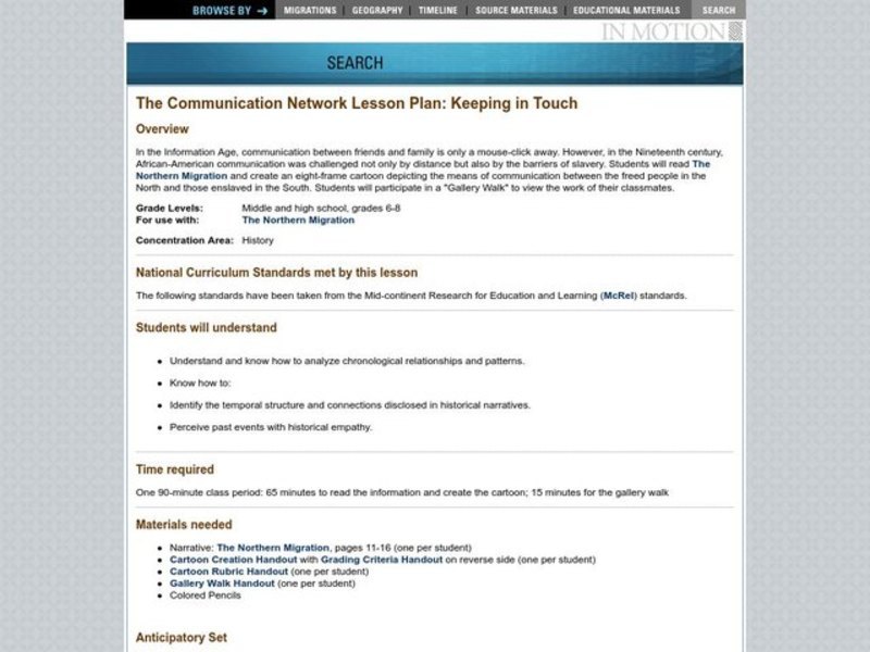 Keeping in Touch Lesson Plan Keeping in Touch Lesson Plan