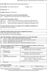 Risk Taking Behaviors Lesson Plan Risk Taking Behaviors Lesson Plan