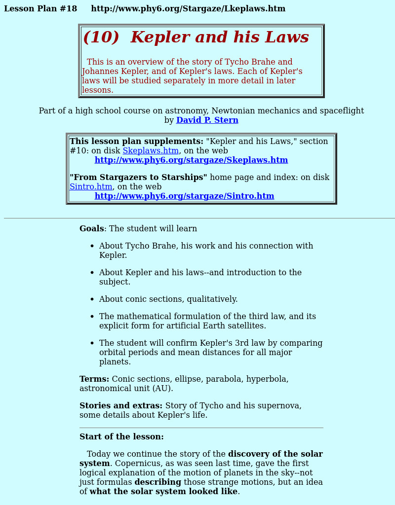 Kepler And His Laws Lesson Plan Kepler And His Laws Lesson Plan