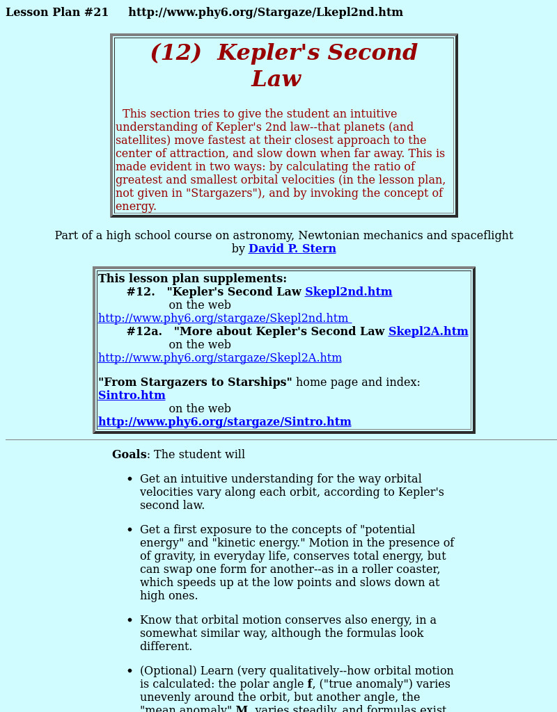 Kepler's Second Law Lesson Plan Kepler's Second Law Lesson Plan