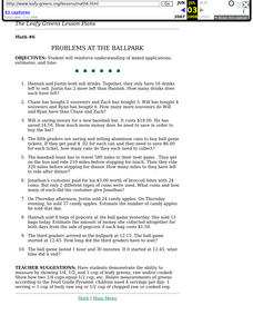 Problems at the Ballpark Lesson Plan Problems at the Ballpark Lesson Plan