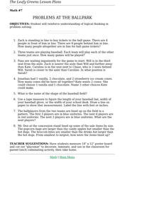 Problems at the Ballpark Lesson Plan Problems at the Ballpark Lesson Plan
