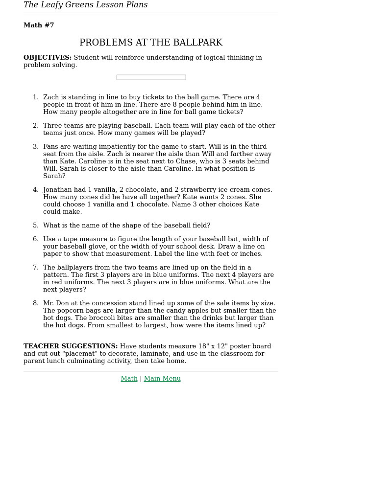 Problems at the Ballpark Lesson Plan Problems at the Ballpark Lesson Plan