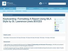 Keyboarding: Formatting A Report Using MLA Style Lesson Plan Keyboarding: Formatting A Report Using MLA Style Lesson Plan