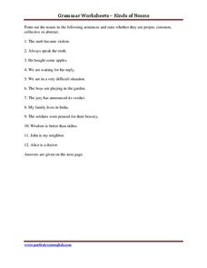 Kinds of Nouns Worksheet Kinds of Nouns Worksheet
