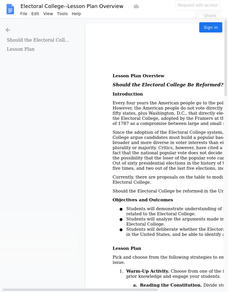Electoral College Lesson Plan Electoral College Lesson Plan