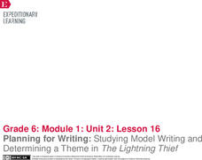 Planning for Writing: Studying Model Writing and Determining a Theme in The Lightning Thief Lesson Plan Planning for Writing: Studying Model Writing and Determining a Theme in The Lightning Thief Lesson Plan