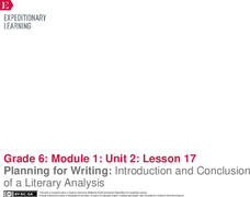 Planning for Writing: Introduction and Conclusion of a Literary Analysis Lesson Plan Planning for Writing: Introduction and Conclusion of a Literary Analysis Lesson Plan