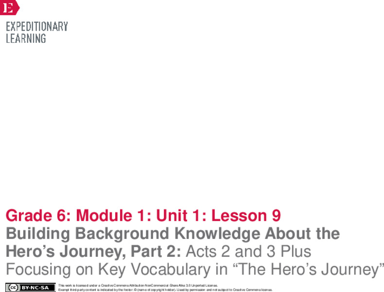 Building Background Knowledge About the Hero’s Journey, Part 2: Acts 2 and 3 Plus Focusing on Key Vocabulary in “The Hero’s Journey” Lesson Plan Building Background Knowledge About the Hero’s Journey, Part 2: Acts 2 and 3 Plus Focusing on Key Vocabulary in “The Hero’s Journey” Lesson Plan