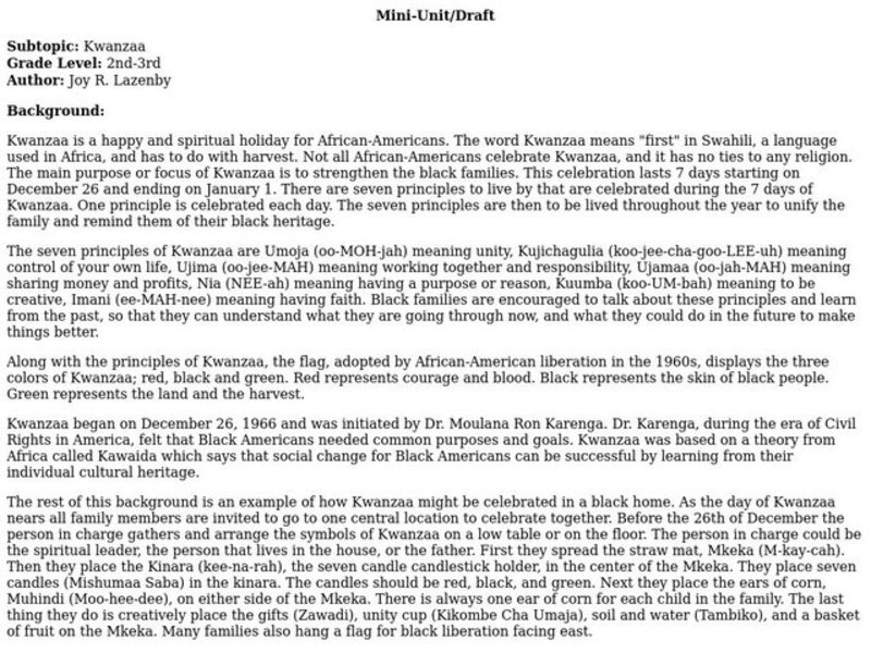 Kwanzaa Lesson Plan Kwanzaa Lesson Plan
