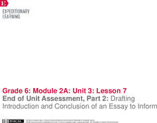 End of Unit Assessment, Part 2: Drafting Introduction and Conclusion of an Essay to Inform Lesson Plan End of Unit Assessment, Part 2: Drafting Introduction and Conclusion of an Essay to Inform Lesson Plan