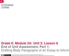 End of Unit Assessment, Part 1: Drafting Body Paragraphs of an Essay to Inform Lesson Plan End of Unit Assessment, Part 1: Drafting Body Paragraphs of an Essay to Inform Lesson Plan