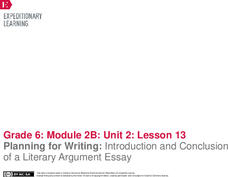Planning for Writing: Introduction and Conclusion of a Literary Argument Essay Lesson Plan Planning for Writing: Introduction and Conclusion of a Literary Argument Essay Lesson Plan