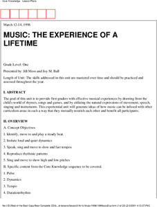Music: The Experience of a Lifetime Unit Plan Music: The Experience of a Lifetime Unit Plan