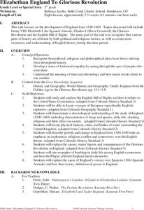 Elizabethan England To Glorious Revolution Unit Plan Elizabethan England To Glorious Revolution Unit Plan