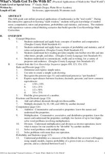 What's Math Got To Do With It? Unit Plan What's Math Got To Do With It? Unit Plan