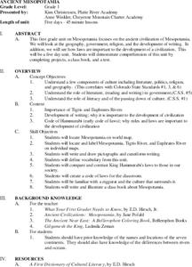 Ancient Mesopotamia Unit Plan Ancient Mesopotamia Unit Plan