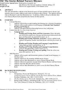 Oh! The Stories Behind Nursery Rhymes Unit Plan Oh! The Stories Behind Nursery Rhymes Unit Plan